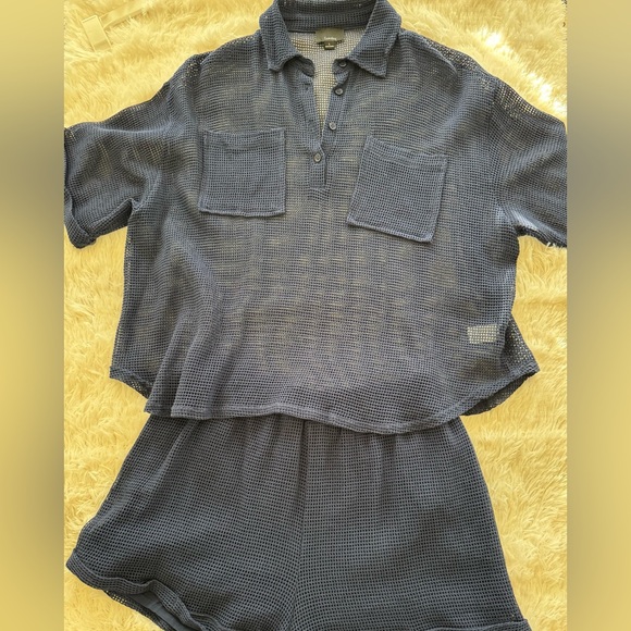 Lumiere Textured Navy BlueTwo-Piece Set - see through top and lined shorts. - Picture 9 of 10